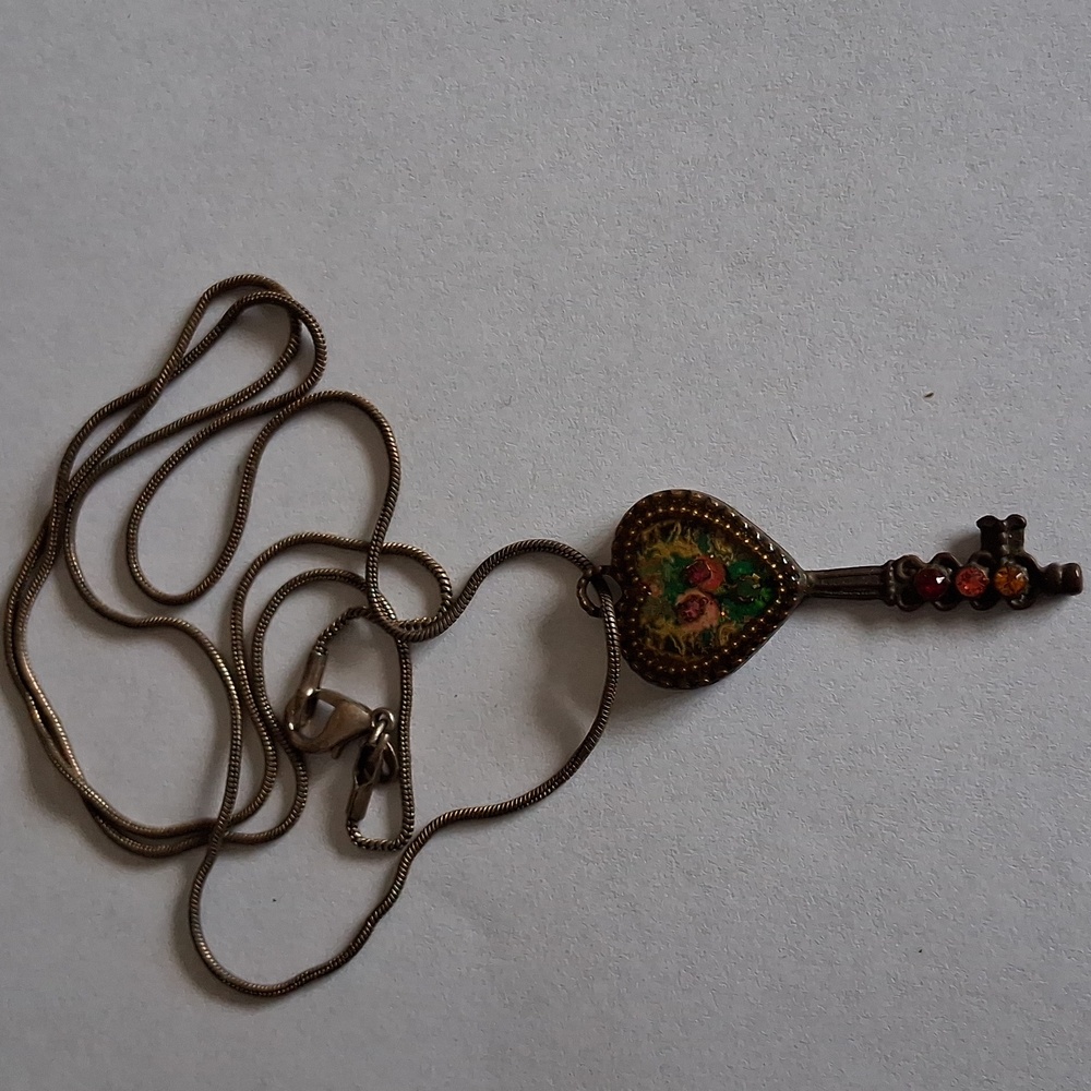 Michal Negrin Heart Key Necklace - Gold and Brown